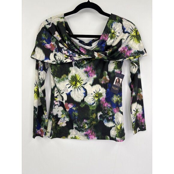 Rachel By Rachel Roy Floral On Off Shoulder Top Long Sleeve Black Small NEW - Picture 1 of 5